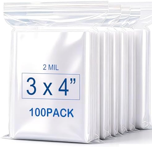 3''X 4'' (Pack of 100) 2 Mil Thick Clear Reclosable Small Zip Plastic Poly Bags With Resealable Lock Seal Zipper for Photo, Jewelry, Bakery, Treats, Travel, Storage, Packaging & Shipping by HighQualityLeatherNeedlesBentNeedlesAndZipperPlasticBags