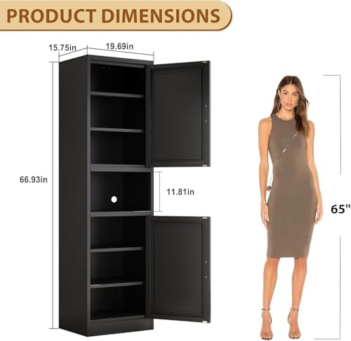 Tall Metal Narrow Bathroom Storage Cabinet 67" H, Tall Black Pantry Cabinets with 4 Adjustable Shelves and 2 Doors for Kitchen, Home Office, Living Room, Dining Room(20 inches Wide) - Image 2