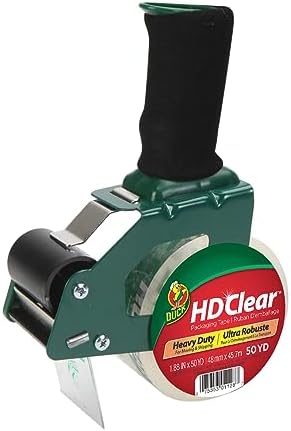 Duck HD Clear Packing Tape Dispenser Heavy Duty Packaging Tape Gun for Packing Boxes, Shipping and Moving - Includes 1 Refill Roll of HD Clear 1.88 In. x 50 Yards - Foam Handle (287398) by DuckBrand