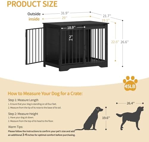 Hzuaneri 31.9" M Dog Crate Furniture Indoor Dog Kennel with Barn Door - Image 2