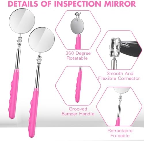 Copkim 2 Pcs Telescoping Inspection Mirror Mechanics Mirror,50mm,Pink - Image 3