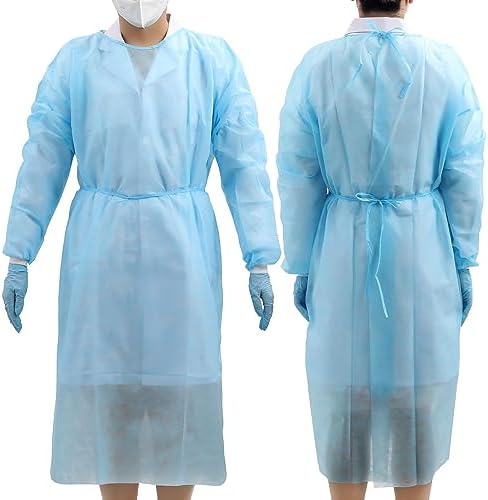 JMU 100 Pack Disposable Isolation Gowns XL, 51x59 Inch PPE Medical Gowns by JMU