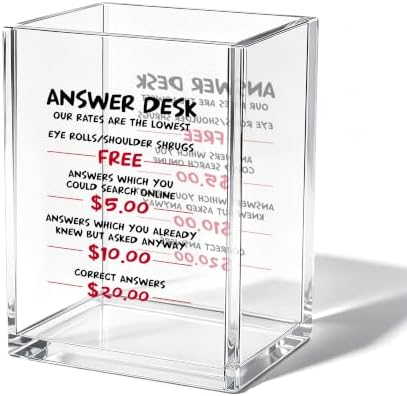 Funny Office Acrylic Cosmetic Pen Pencil Holder Cup, Answer Desk Rates Cute Pencil Organizer, Humorous Receptionist Desk Accessories, Gag Sarcastic Gifts for Women Men Boss Employee（A15） by Unknown
