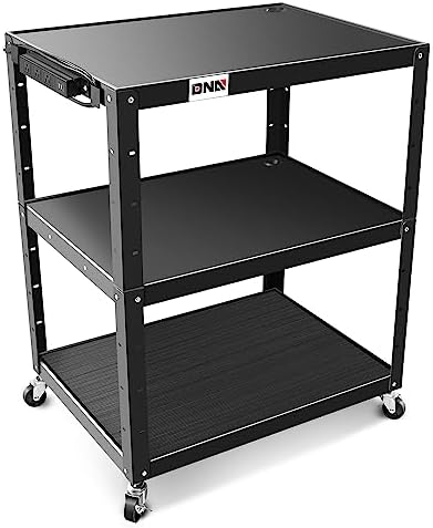 DNA Motoring 3-Layer Utility Steel AV Cart with Wheels Power Strip, 35" x 25" x 24"-42" Height Adjustable Rolling Projector Cart,TOOLS-00137 by DNAMOTORING