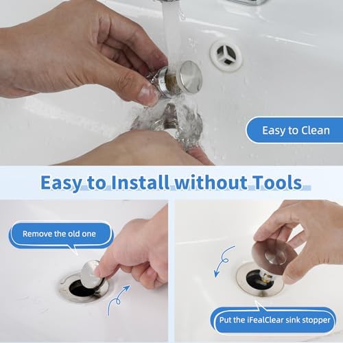 2-Pack Universal Metal Bathroom Sink Stopper Strainer, Brushed Nickel - Image 6