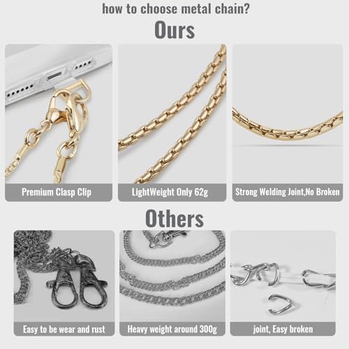 MOUTAKEY Metal Cell Phone chain Crossbody Phone lanyard with 2 Tether Tabs Detachable iPhone Chain Crossbody Strap,Non-rusting,Solid,iPhone Lanyard for Women Girls Travel Shopping Party Camping - Image 5