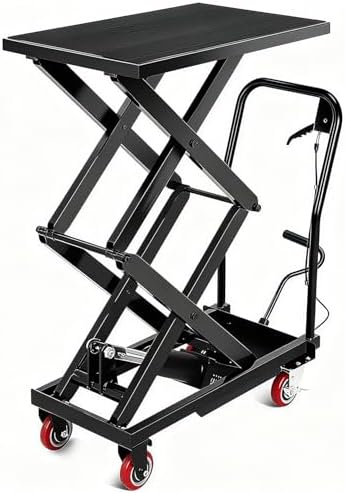 Hydraulic Lift Table Cart, 330 LBS Load Capacity 50 in Lifting Height, Manual Double Scissor Lift Table with Non-Slip Pad and 4 Wheels,Hydraulic Scissor Cart for Material Handling (330 LBS - Double) by GarveeTech
