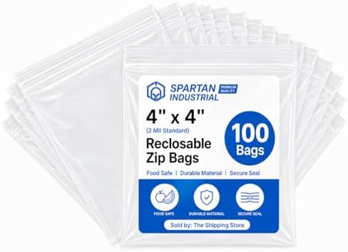 4" X 4" Small Zip Bags (100 Count) - 2 Mil Clear Reclosable Square by SpartanIndustrial