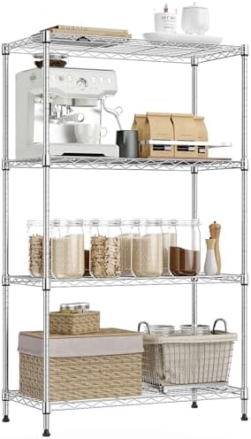 IZEUK 4-Tier Heavy Duty Steel Storage Shelves, Metal Shelf Wire Shelving Rack for Pantry, Kitchen, Home, or Office Organization (29.5" W x 13.7" D x 47.2" H, 1000LBS, Chrome) by IZEUK