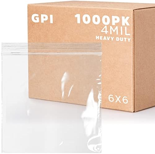 GPI 6" x 6" Zip Bags, 100 Pack, 4 Mil Heavy Duty, Reclosable, for Packaging by GPI