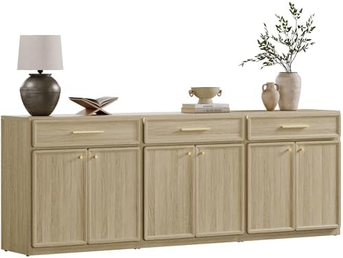 SICOTAS Buffet Cabinet with Storage Tall Modern Accent Storage Cabinet with Doors and Shelves 90 inch Wide Wooden Sideboard Credenza Buffets Console Table Coffee Bar for Kitchen Dining Living Room by SICOTAS