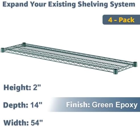 Replacement 14"x54" Wire Shelves 4-Pack Green | NSF Metal Storage Rack Add-On Shelving - Image 2