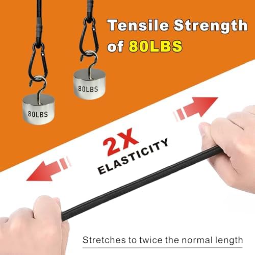 BEXSLE Bungee Cords with Carabiner Hooks Heavy Duty, Outdoor Black Bungee Straps, Strong Industrial Grade Elastic Bungee Rope for Securing Tarps, Luggage, Tents，Bikes, 12in + 24in + 48in，8pcs - Image 2