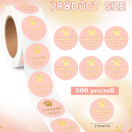500 Pcs Thank You Dog Stickers Dog Paw Print Thank You Stickers for Shipping Mailers, Bags, Boxes, Tags, Greeting Cards, Present for Sealing and Decoration(Pink) - Image 2