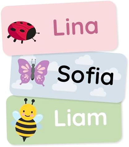 Personalized Name Labels for Kids (120) – Clothing Labels & Daycare Labels – Custom Waterproof Stickers for School Supplies - Insects by Teddylabels
