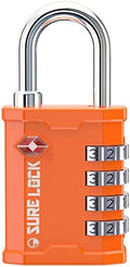 SURE LOCK TSA Accepted 4 Dig Heavy Duty Big Combination Luggage Padlock All Metal Travel Lock for Equipment Hard Case Luggage Gun Case Gym Locker Pelican Vault Lock (1, Orange) by Hopeyoucanstaysafe