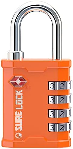 SURE LOCK TSA Accepted 4 Dig Heavy Duty Big Combination Luggage Padlock All Metal Travel Lock for Equipment Hard Case Luggage Gun Case Gym Locker Pelican Vault Lock (1, Orange) by Hopeyoucanstaysafe