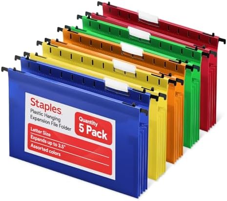 Staples Poly Expanding Hanging File Pockets, Letter Size, 5/Pack by Staples