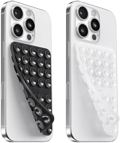 2PCS Silicone Suction Cup Phone Case Mount Double Sided, Hands-Free Phone Accessories Holder for Selfies and Videos, Silicon Sticky Phone Grip for iPhone and Android, Transparent&Black by KlearlookMaximizedClarity