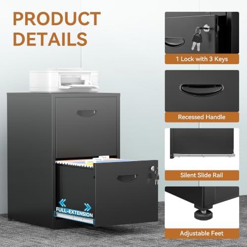 Polup 2 Drawer File Cabinet with Lock, Metal Filing Cabinet for Home Office - Image 6