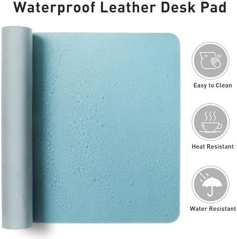 Aothia Large PU Leather Desk Pad Protector – Non-Slip Mouse Pad & Writing Mat for Office/Home, Waterproof, Easy to Clean (31.5" x 15.7", Blue Topaz) - Image 4
