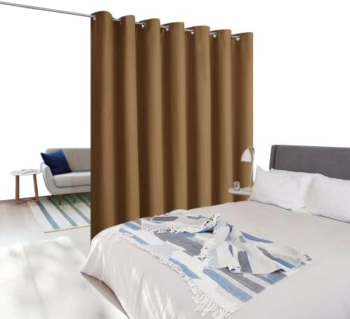 NICETOWN Sound Insulation Wall Dividers for Rooms, Room Divider Curtain Screen Partition, Thermal Blackout Patio Door Curtain Panel, Sliding Door Insulated Curtain, Gold Brown, 8.3ft Wide x 10ft Long - Image 2