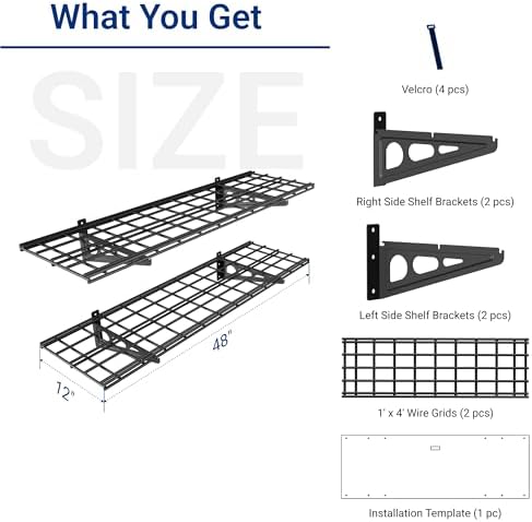 FLEXIMOUNTS 2-Pack 1x4ft 12-inch-by-48-inch Wall Shelf Garage Storage Rack Wall Mounted Floating Shelves, Black, Classic Series - Image 3