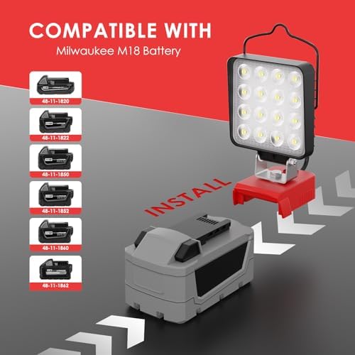 2 Pack LED Work Light for Milwaukee M18 18V Battery, Upgraded 76W 10000LM Cordless LED Work Light with USB and Type-C Charging Port, Outdoor Lighting (Battery Not Included) - Image 5