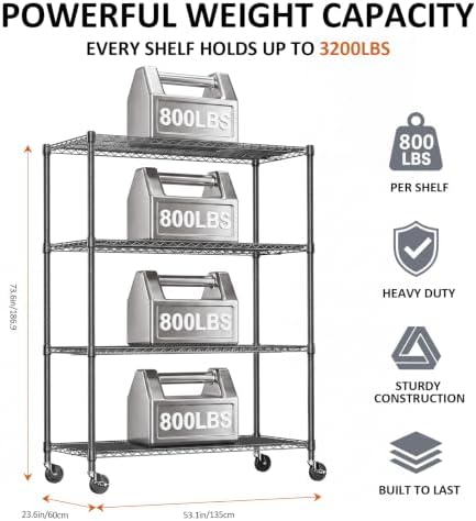 IZEUK Heavy Duty 72" Industrial Black Metal Garage Storage Shelf - Image 3