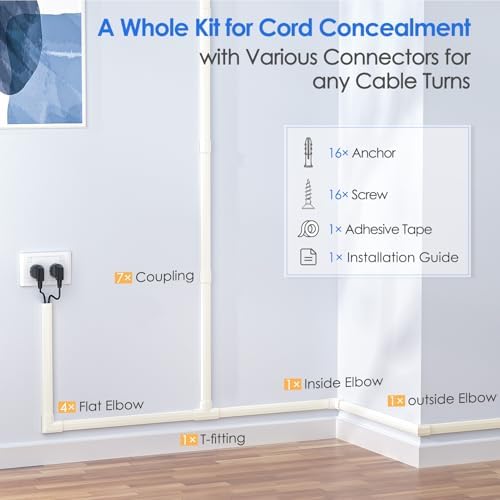 Yecaye TV Cord Hider, 125in Cord Cover, W1.18in H0.6in, Beige - Image 4