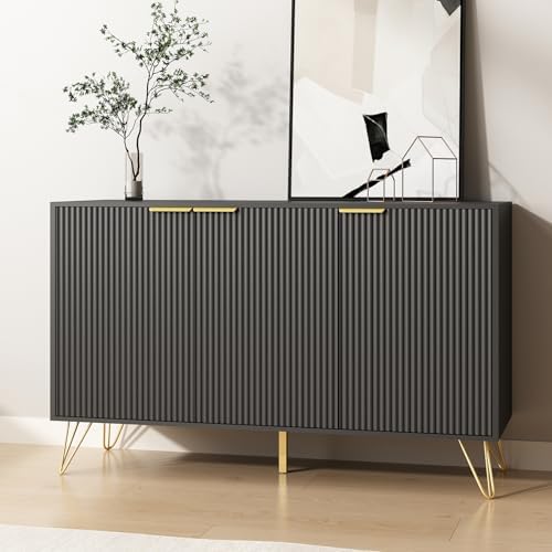 Storage Cabinet with 3 Fluted Doors and Adjustable Shelves, Black丨Modern Wood Accent Table, Sideboard Buffet Cabinet, Console Table for Living Room, Hallway, Entryway - Image 2