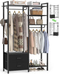 78.7'' Clothes Rack for Hanging Clothes - Reversible Clothing Rack with 2 Drawers, Heavy Duty Garment Racks with Shelves, 6 Tiers Freestanding Portable Closet Wardrobe System with Hanging Hooks, Black by Besiost