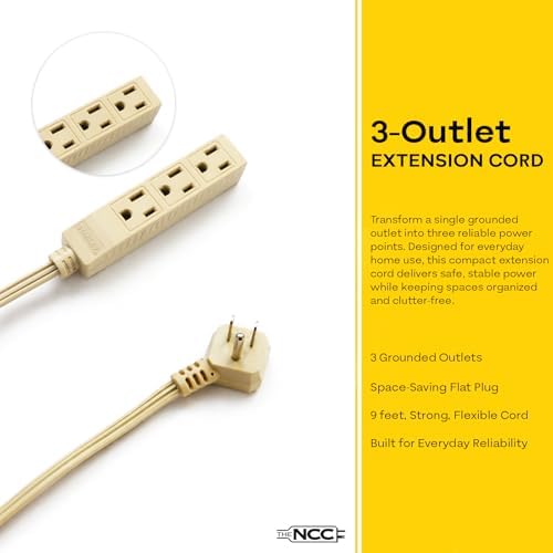 STANLEY CordMax Indoor Appliance Extension Cord 9 Ft Flexible Power Cable 3 Grounded Outlets 16/3 AWG Cable 125V/13A 1625W Beige for Indoor Use - Image 5