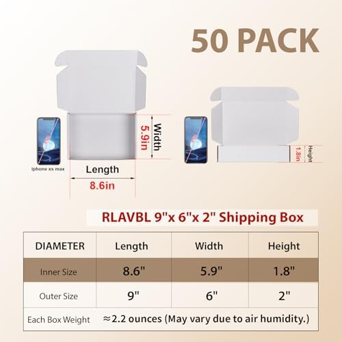 RLAVBL 9x6x2 Shipping Boxes Set of 50, White Corrugated Cardboard Box for Packing, Mailing, Business - Image 2