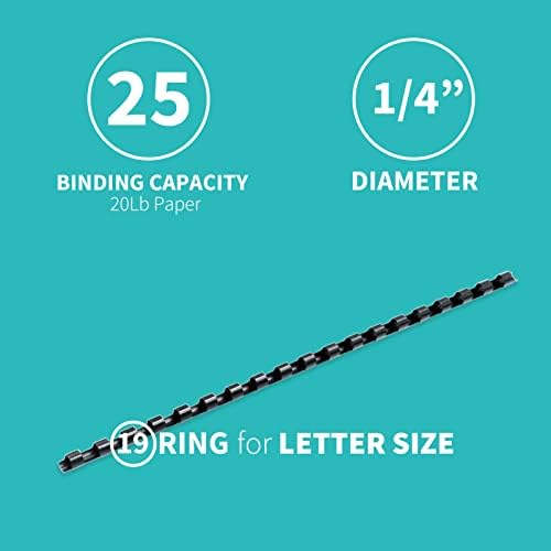 Binditek Plastic Binding Comb Spines, 1/4 Inch, 19 Ring, Black, 200 Pack - Image 2