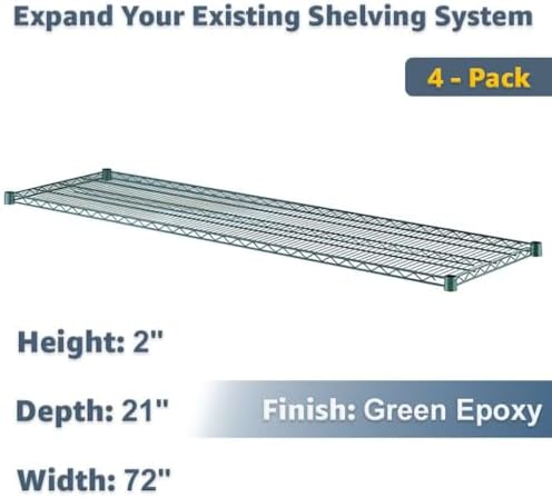 21" x 72" Extra Wire Shelves 4 Pack for Storage Racks, NSF Green Finish, 600 lb Capacity - Image 2