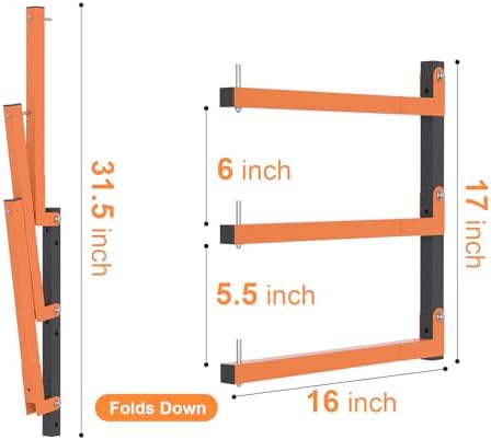 Riciakik Lumber Rack Wall Mount, Lumber Storage Rack, Heavy Duty Wood Storage Racks with 6-Level System, 720 lb Sturdy Garage Wood Organizer, Orange Lumber Metal Racks for Indoor and Outdoor (4 PACK) - Image 2