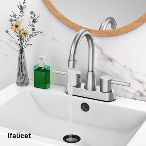 Bathroom Faucets, Bathroom Faucet 3 Hole, Bathroom Sink Faucet, Faucet for Sink 4 Inch 2 Handle Centerset, Lead-Free, with Copper Pop Up Drain (Brushed Nickel) - Image 5