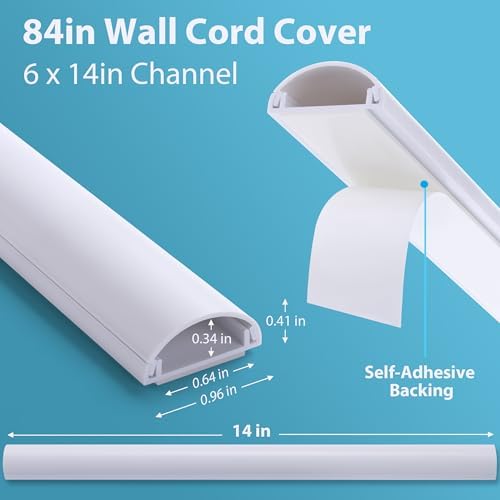 ZhiYo 85in Cord Covers for 1-2 Wires on Wall, D-Shaped 1" W x 0.4" H, White - Image 2