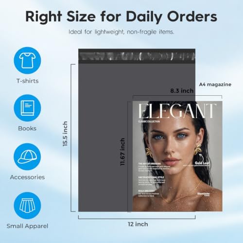 Fuxury Poly Mailers 12X15.5" 100 Pack,Shipping Bags For Clothing,Dark Grey - Image 2