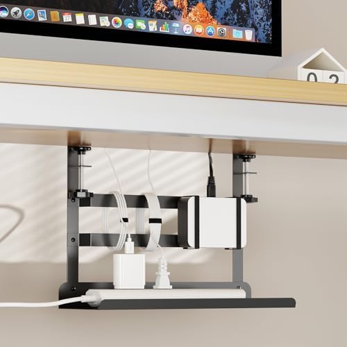 Yecaye Metal Under Desk Cable Management Tray, Clamp-On Desk Shelf - Image 3