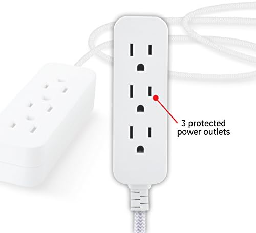 GE 3-Outlet Power Strip Braided Extension Cord with Multiple Outlets Grounded Flat Plug ETL Listed White 40530, 15 Ft (Pack of 12) - Image 2
