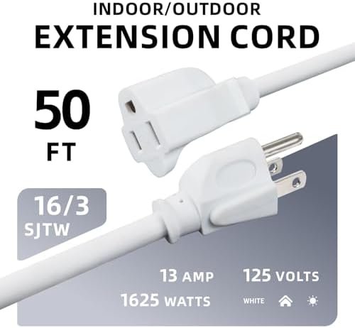 EP 50 FT Outdoor Extension Cord, 16/3 SJTW Heavy Duty White, ETL Listed - Image 2