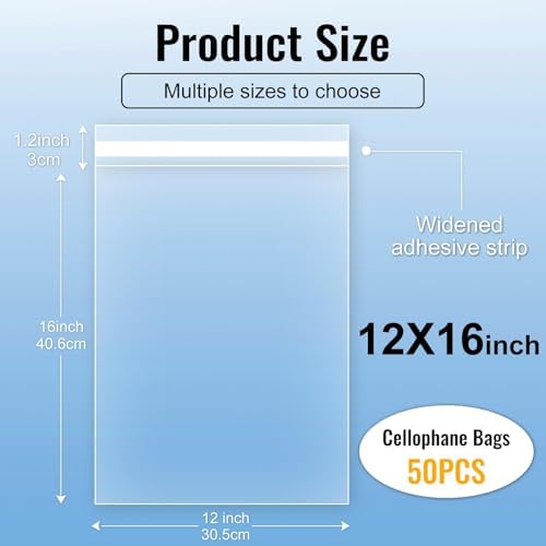 Self‑adhesive 50pcs 12X16 inch Clear Cellophane Bags Gift Wrap Treat Bags - Image 2