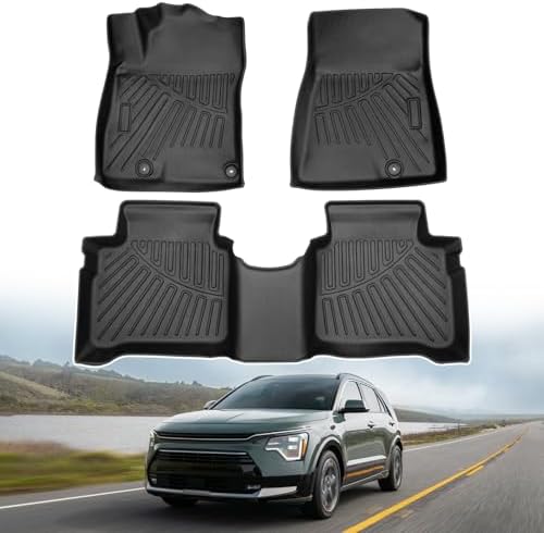 Powerty Floor Mats for 2023-2025 2026 Kia NIRO & Hybrid & HEV (NOT for EV & PHEV) All Weather 3D TPE Anti-Slip Car Liners for 1st & 2nd Row Accessories by Powerty