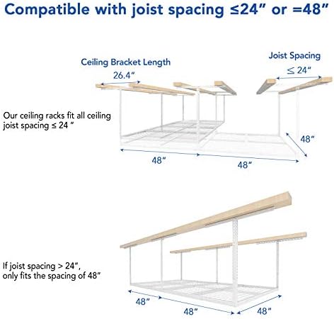 FLEXIMOUNTS 4x8 Overhead Garage Storage Rack with Hooks, 2 Pack, White - Image 5