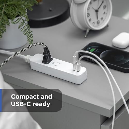 GE 2 USB C Extension Cord Power Strip, 2 Outlets, 4 Ft Braided Cord - Image 7