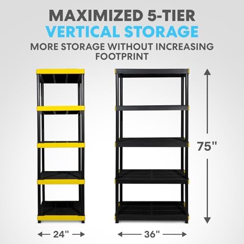 Simpli-Magic 5-Tier Heavy Duty Plastic Storage Shelving Unit, Garage & Outdoor Organizer, Modular Rack, 36 x 24 x 75 Inches, 250 lbs per Shelf, 1250 lbs Total Capacity - Image 2