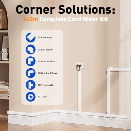 Delamu Cord Hider, 142in Cable Hider, Cord Covers for 3-4 Wires on Wall, Wire Covers for Cords, Wire Hiders for TV on Wall, Easier Setup Cable Cover Cable Management, W1.18 H0.63in, White - Image 3