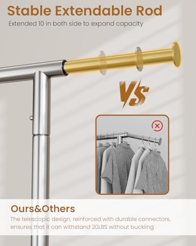 Heavy Duty Garment Rack, Metal Clothes Rack Load 450 LBS, Rolling Clothing Racks for Hanging Clothes with Lockable Wheels, Wardrobe Closet Coat Racks for Bedroom, Silver - Image 4